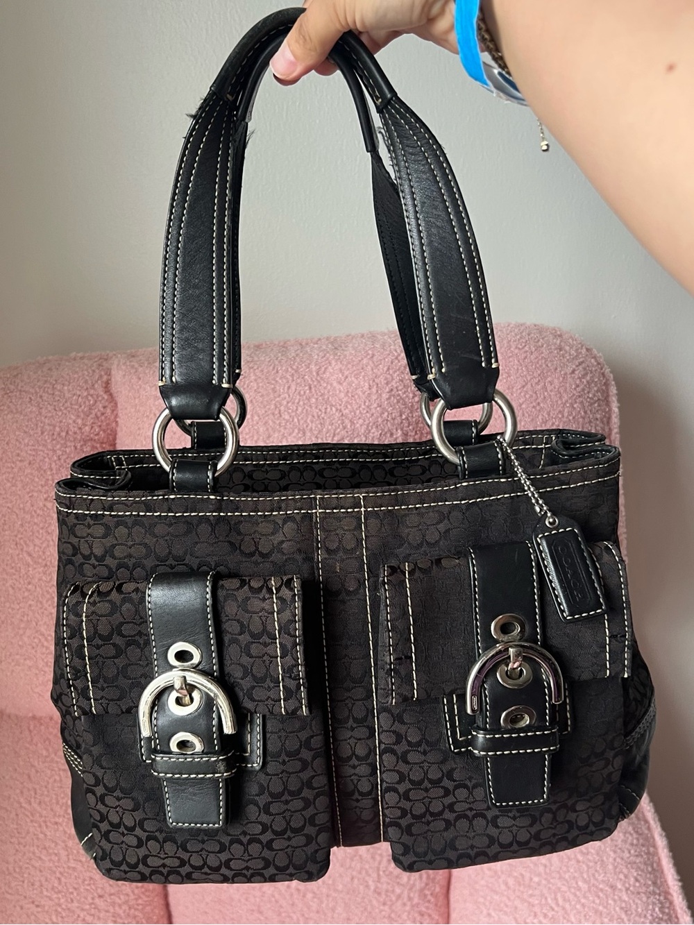 Vintage Coach Soho Signature C Jacquard and Leather Shoulder Bag
